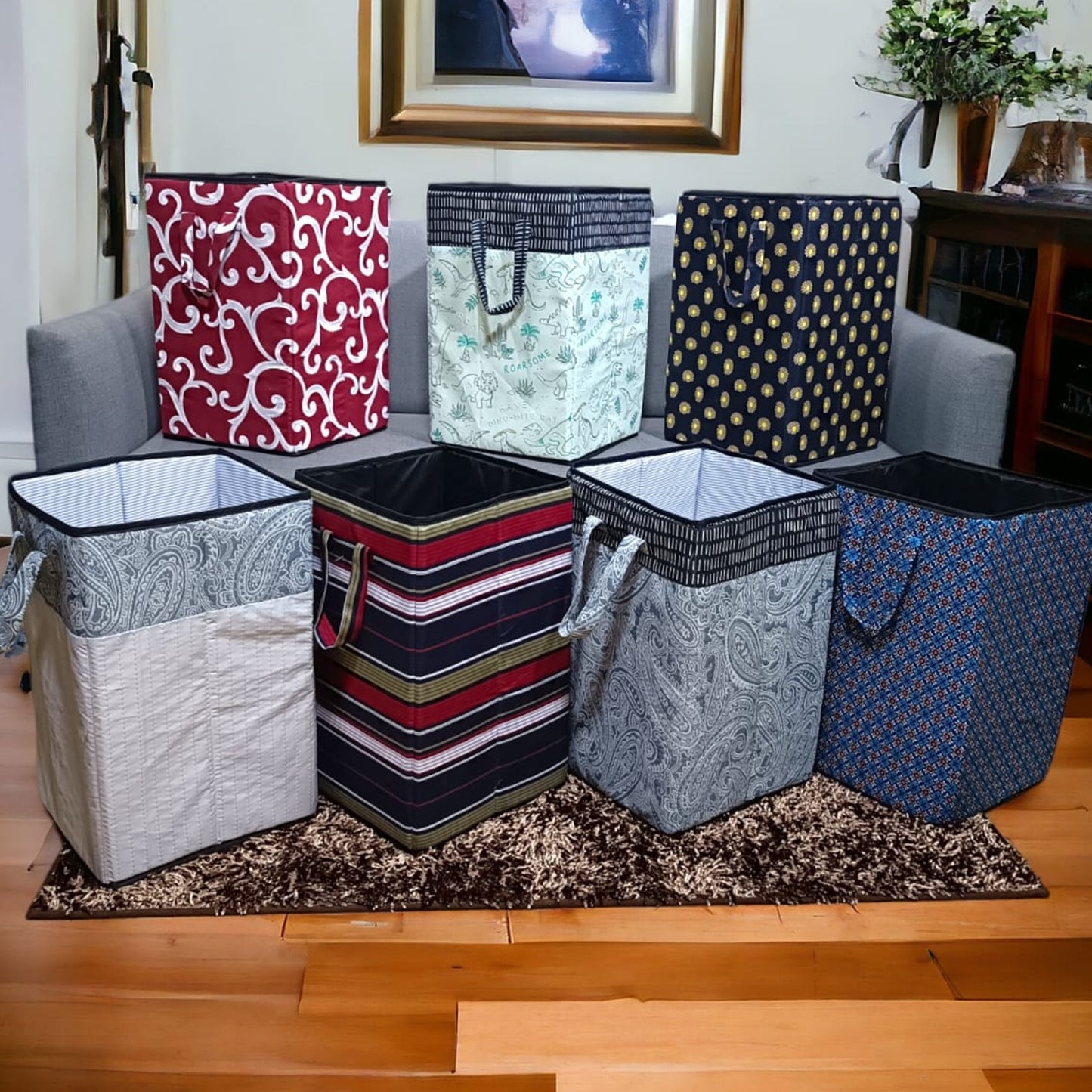 Folding Cotton Fabric Waterproof Laundry Basket