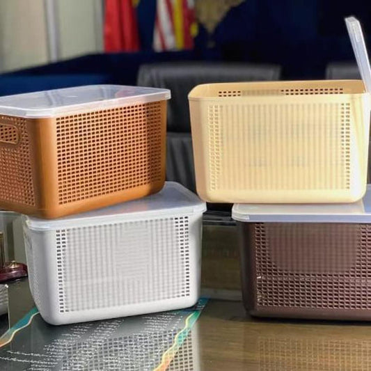Plastic Storage Basket with Lid/Cover